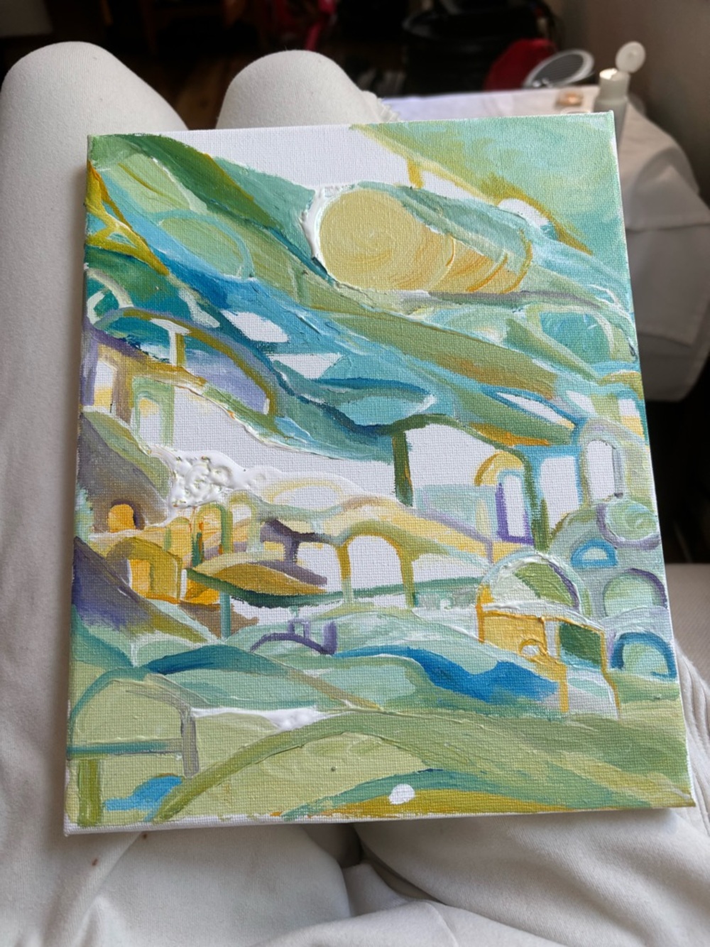 Abstract Landscape Canvas Wall Art - Green & Yellow